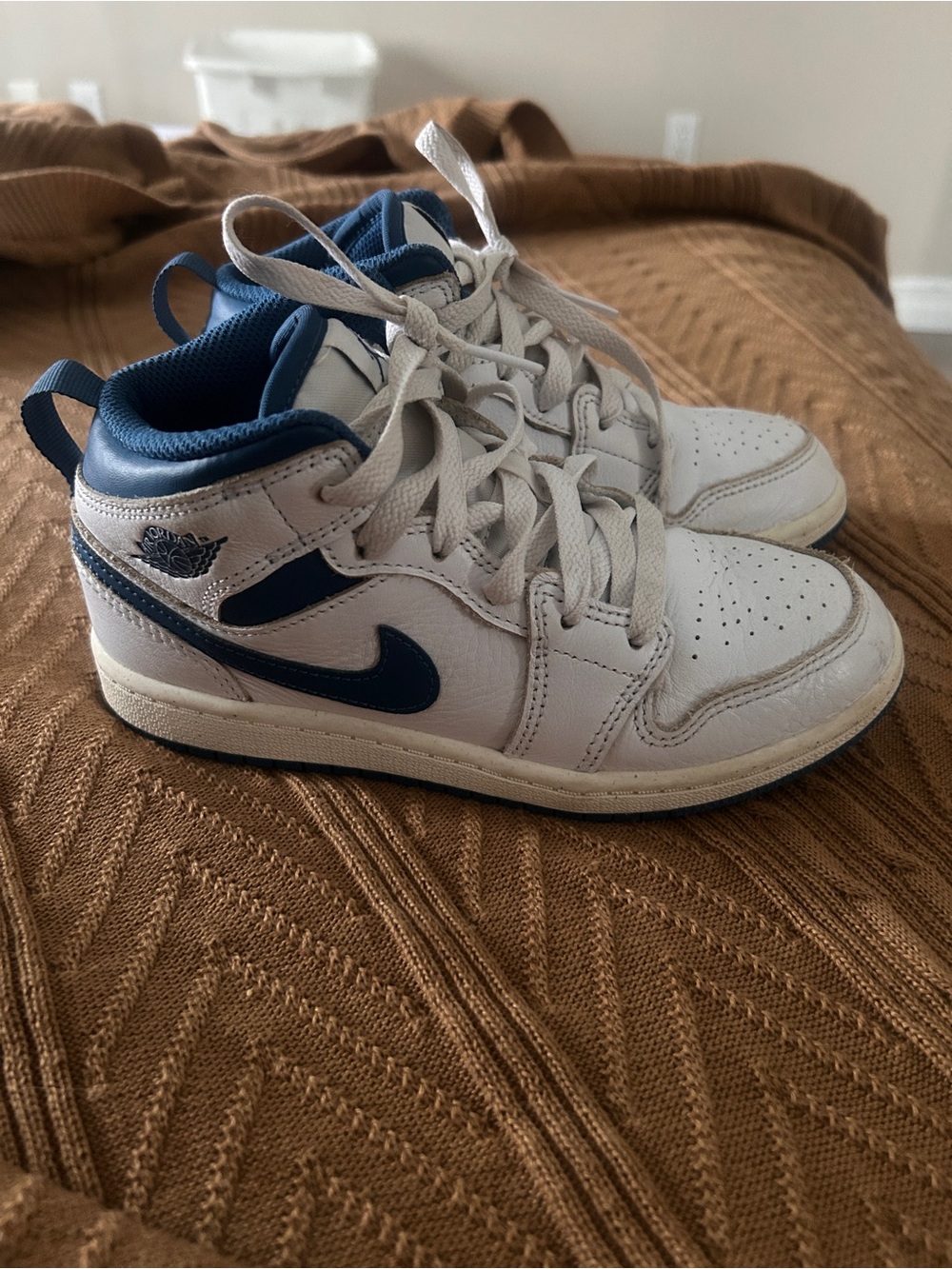 Nike Kids White and Navy High-Top Sneakers